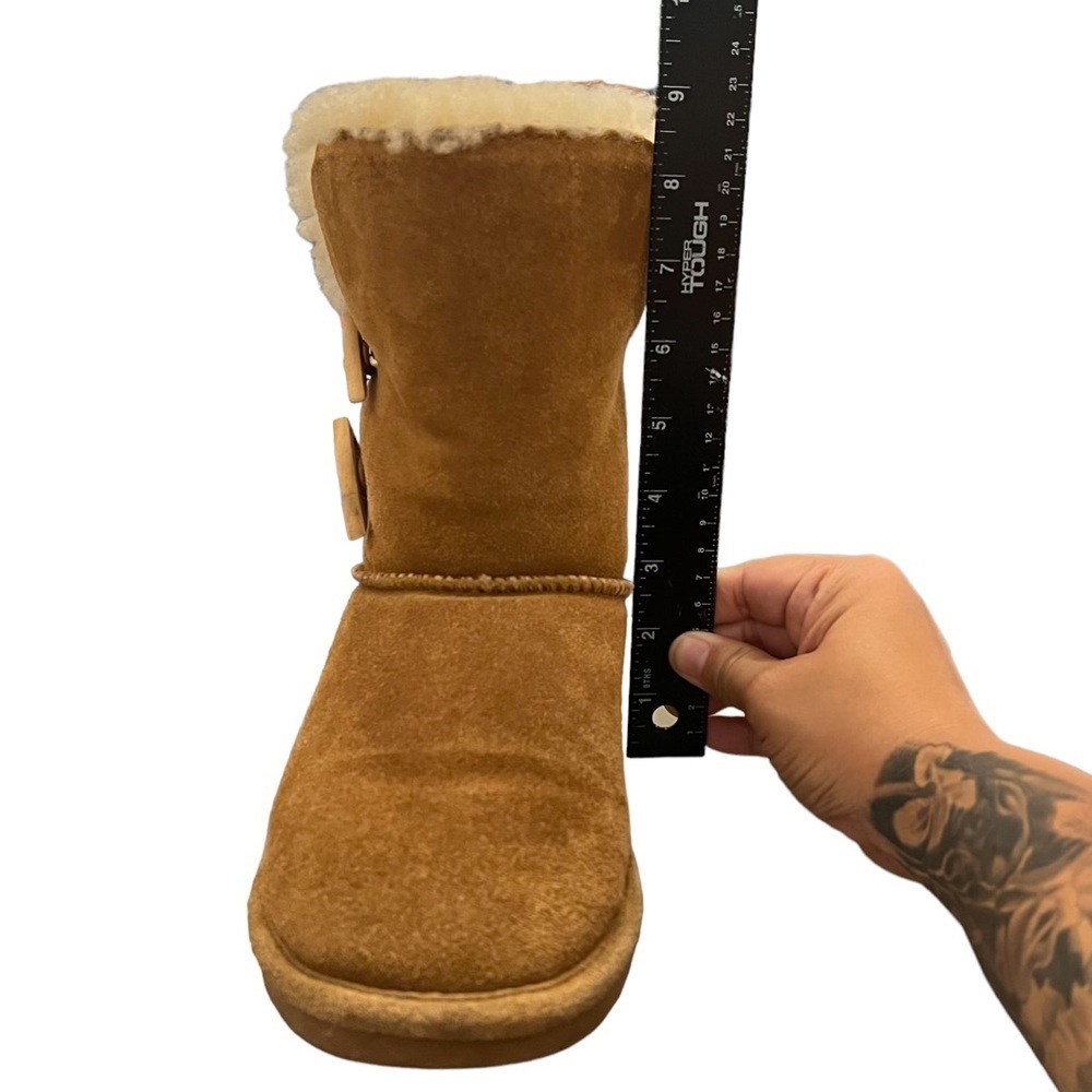 Bearpaw Abigail Size 6 Tan Sheepskin Wool Fur Lined Suede Mid Calf Boots - Picture 7 of 7